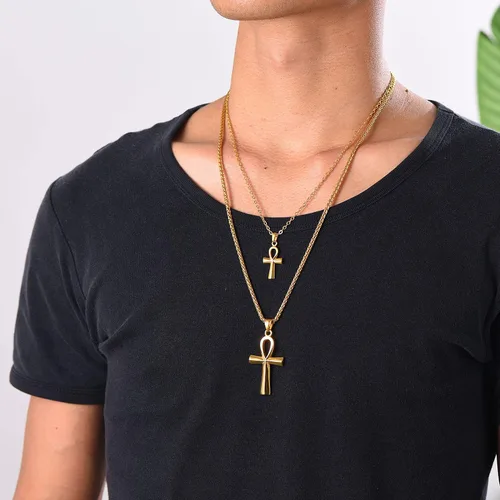 Vista 2 de U7 Ankh Necklace for Men Women Stainless Steel Black Color Egyptian Jewelry Ankh Cross Pendant, Africa Necklaces with Chain 22