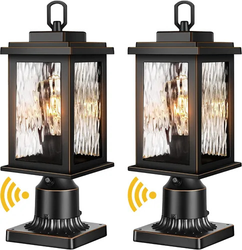 Vista 8 de VIANIS Luces de Poste para Exteriores de Bronce Frotado con Aceite Paquete de 2, Postes de Luz del Atardecer al Amanecer para Exteriores con Base