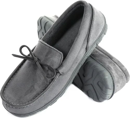 Vista 2 de LazyStep Pantuflas tipo mocasín de microgamuza para hombre, para interiores y exteriores, con espuma viscoelástica cómoda
