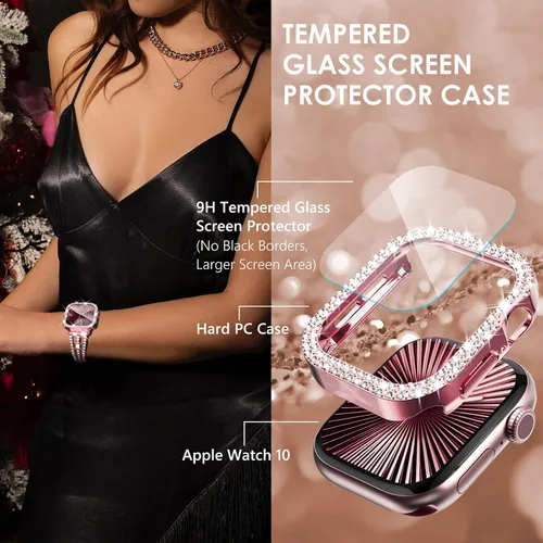 Vista 260 de Surace Bling - Carcasa con protector de pantalla para Apple Watch Series 3, 2, 1 de 1.496 pulgadas