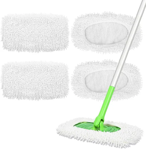Vista 9 de Almohadillas de microfibra reutilizables para trapeador Compatibles con Swiffer Sweeper - Paquete de 4 paños de barrido en seco y paños de trapeo