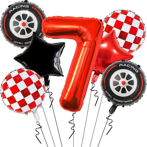Vista 13 de Globos de auto de carreras para decoración de cumpleaños – Globos rojos de Mylar número 1 de 40 pulgadas – Globos rojos de aluminio rojo