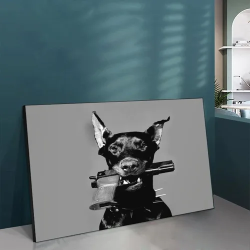 Vista 5 de HDYDJS Doberman Pinscher - Póster estético de pistola blanca y negra, pósteres e impresiones artísticas de pared para sala de estar, dormitorio