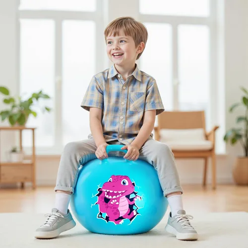 Vista 8 de Pelota saltarina Inpodak de 18 pulgadas con asas para niños, juguete de salto y rebote Hippity Hop para niños de 3 a 6 años, incluye bomba y caja