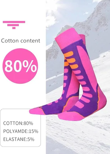 Vista 4 de Pumkryth Calcetines de esquí para niños, snowboard, esquí, deportes de invierno, cálidos, calcetines de rodilla sobre la pantorrilla, OTC de alto