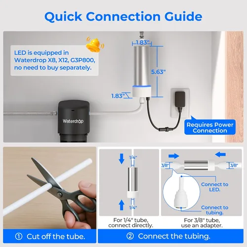 Vista 6 de Waterdrop Filtro de agua LED para sistemas bajo fregadero y de ósmosis inversa, reduce hasta el 99.9% de sustancias nocivas, sin mercurio