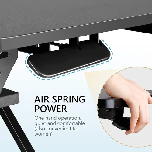 Vista 6 de Convertidor de escritorio de pie de 32 pulgadas de altura ajustable con bandeja extraíble para teclado, elevador de escritorio grande, resorte