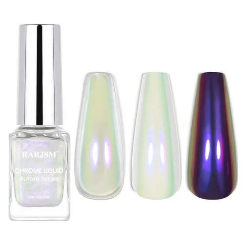 Vista 12 de RARJSM Aurora - Esmalte de uñas cromado, polvo de uñas camaleón, líquido metálico, efecto espejo rosa, verde, iridiscente, cromado, para esmalte