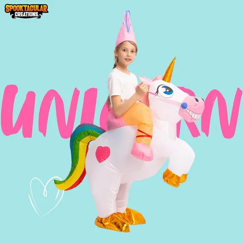 Vista 2 de Spooktacular Creations Disfraz inflable para niños, disfraz de unicornio iluminado para Halloween