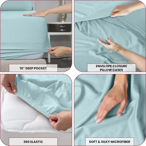 Vista 82 de LUX Décor - Juego de sábanas Twin de microfibra ultrasuave de 3 piezas con sábana encimera, sábana bajera de 16 pulgadas de profundidad y funda