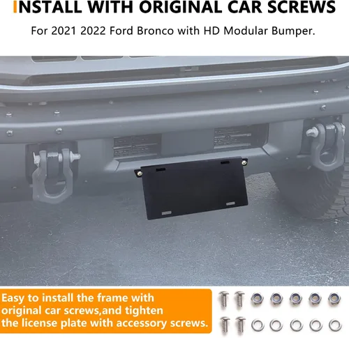 Vista 2 de Marco de matrícula frontal para Ford Bronco 2021 2022 2023 2024 2025 Accesorios de aleación de aluminio resistente soporte de montaje de placa Negro
