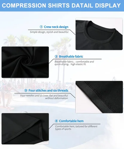 Vista 3 de Camiseta de compresión para hombre, manga larga, atlética, entrenamiento, camiseta deportiva activa, capa base, camiseta de ajuste seco