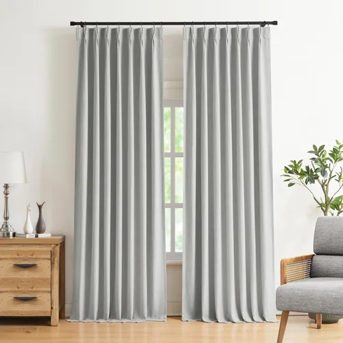 Vista 37 de Vision Home Cortinas marrones con pliegues pinzados, opacas completas, cortinas de ventana de lino mezclado para oscurecer la habitación, cortinas