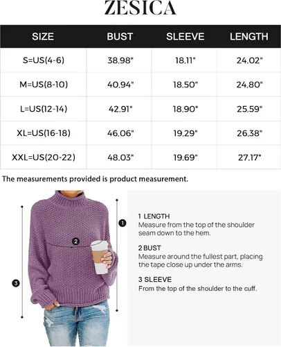 Vista 5 de ZESICA Women's 2023 Turtleneck Batwing Sleeve Loose Oversized Chunky Knitted Pullover Sweater Jumper Tops