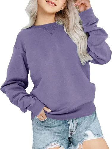 Vista 9 de Bingerlily Sudadera casual de manga larga para niñas, cuello redondo, linda sudadera holgada, tops Negro