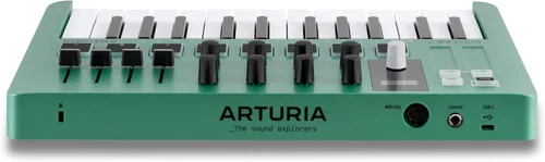 Vista 4 de Arturia MiniLab 3: controlador de teclado MIDI USB de edición limitada de 25 teclas verde menta con 8 almohadillas de batería multicolor, 8 perillas