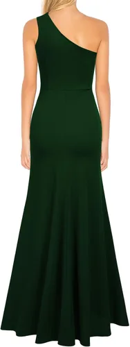 Vista 2 de WOOSEA Vestido largo de cóctel de noche de sirena sin mangas con un hombro descubierto para mujer