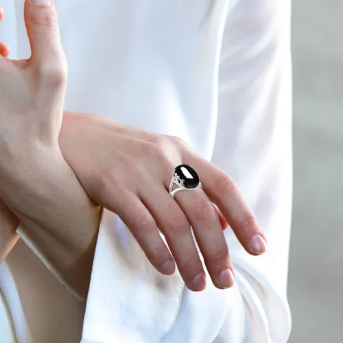 Vista 3 de Anillo de cristal transparente natural para mujeres y niñas, plata de ley S925 con borde de flores y vid, anillo grueso de cuarzo auténtico, regalo