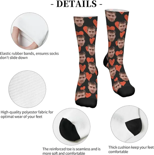 Vista 3 de D-Story Calcetines de cara personalizados, foto personalizada en calcetines, calcetines deportivos unisex para hombres y mujeres