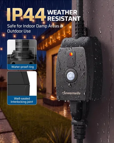 Vista 2 de DEWENWILS Toma de control remoto para exteriores para decoración navideña, interruptor de control remoto inalámbrico de 125 V 15 A, 1 control