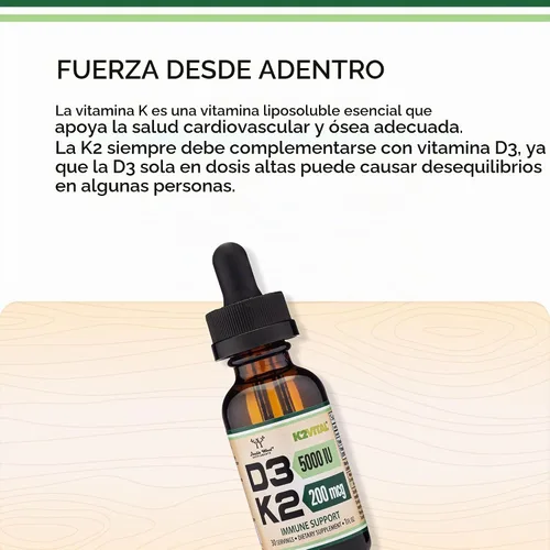 Vista 4 de Vitamina D3 K2 5,000 UI Gotas Líquidas (5,000 UI de D3 y 200 mcg de 99.9% All-Trans Patentado K2 MK-7 (K2Vital)) Gotas Líquidas de Vitamina D