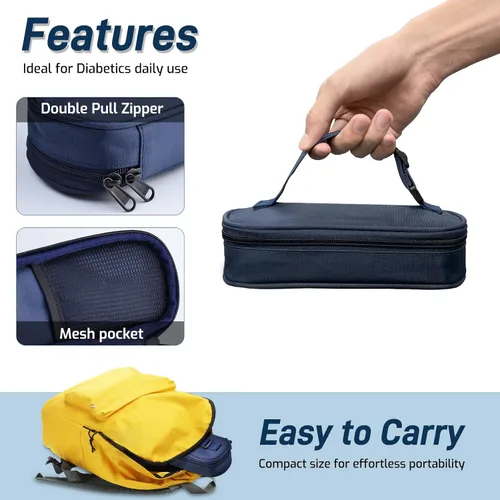 Vista 3 de Cruxer Estuche de viaje para bolígrafo enfriador de insulina aprobado por la TSA, bolsa médica refrigerada con ladrillo de hielo protector