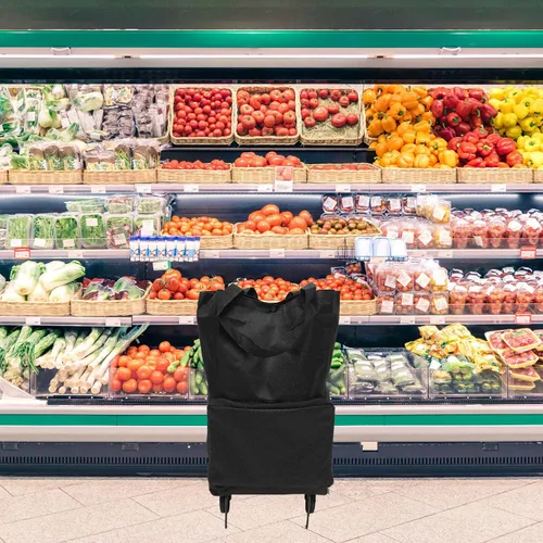 Vista 9 de FOMIYES Bolsa plegable de la carretilla Bolsa de compras plegable con ruedas Carrito de compras plegable Cajón de carro utilitario Negro