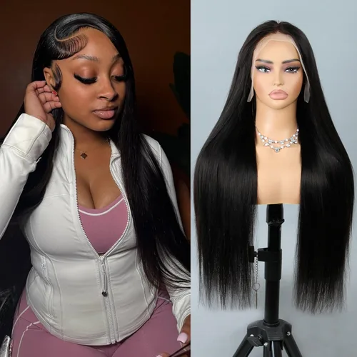 Vista 9 de MOONBAY Pelucas de cabello humano lacio con encaje frontal HD de 22 250 Color negro