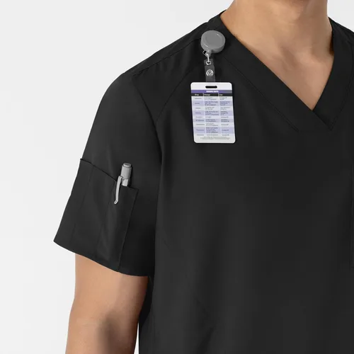 Vista 6 de WonderWink W123 6355 - Camiseta de manga corta para hombre Camiseta médica con cuello en V de 4 bolsillos, hecha para funcionar, ajustar, tela Negro