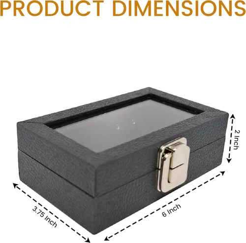 Vista 2 de Novel Box - Caja organizadora de joyas, cuero sintético negro, 6 x 3.75 x 2 pulgadas, caja de joyería de cristal de tamaño pequeño con tapa