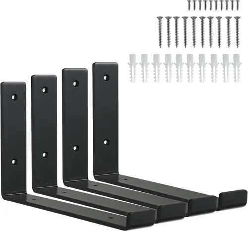 Vista 10 de HEART ART Soporte de estante negro de 6 pulgadas, paquete de 4 soportes de estante de metal J resistentes, 6.3" L×4.8" H×1.2" W