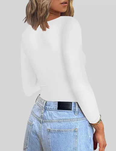 Vista 6 de Chunpin Body sexy de manga larga con cuello cuadrado para mujer, con doble forro, tanga
