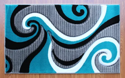 Vista 9 de Masada Sophia Collection Tapete de Bienvenida Tallado a Mano Moderno Contemporáneo Turquesa Blanco Gris Negro, Tapete de Puerta, Alfombra de Baño