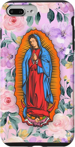 Vista 9 de Funda para iPhone 14 Virgen de Guadalupe versión flores rosas