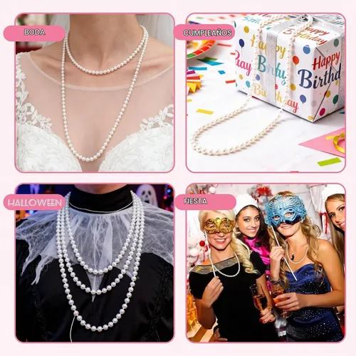 Vista 5 de WEOXPR Collares de perlas de imitación blancas a granel, collar de cuentas de Mardi Gras, collares de perlas de imitación de 32 pulgadas para mujer