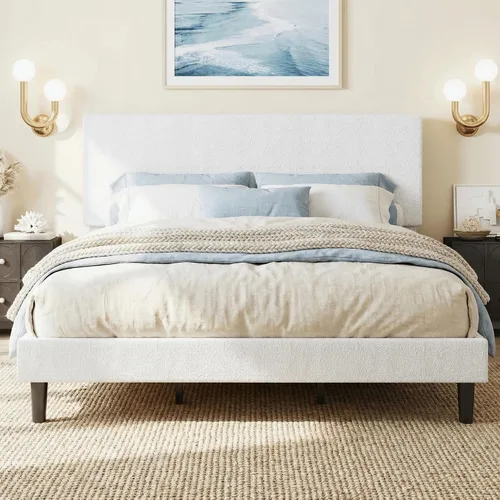 Vista 17 de SHA CERLIN - Base de cama con plataforma de tamaño completo con cabecera ajustable y soporte de listones de madera, base de colchón tapizada