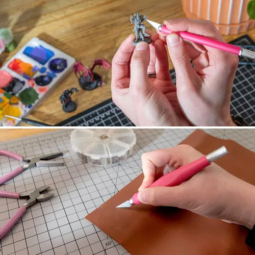 Vista 6 de WA Portman - Juego de 2 cuchillos rosados para manualidades, afilados y duraderos, con agarre cómodo y cuchillas de manualidades 100#11 para cortes