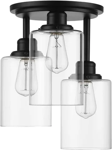 Vista 11 de Globe Electric 65904 Lámpara de techo semiempotrada de 3 luces de bronce con pantallas de vidrio semillado, ideal para cocina, baño, dormitorio