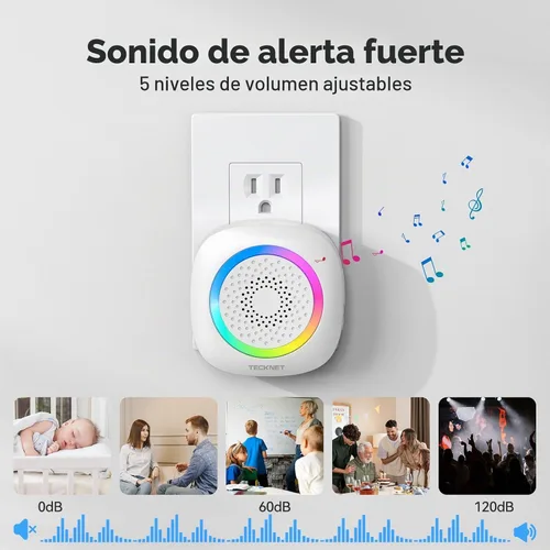 Vista 5 de TECKNET Campanillas de puerta cuando se abre la puerta, alarma inalámbrica con sensor de puerta con rango de 1000 pies, 61 canciones, 5 niveles