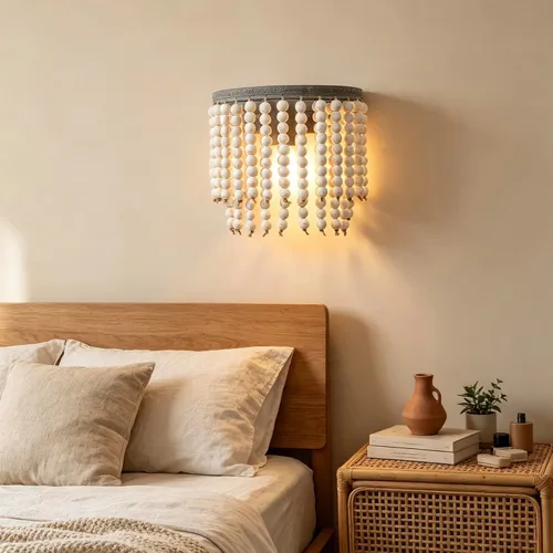 Vista 6 de Apliques de pared bohemios, de cuerda tejida a mano, lámpara de pared de mesita de noche, apliques de pared de madera vintage para dormitorio