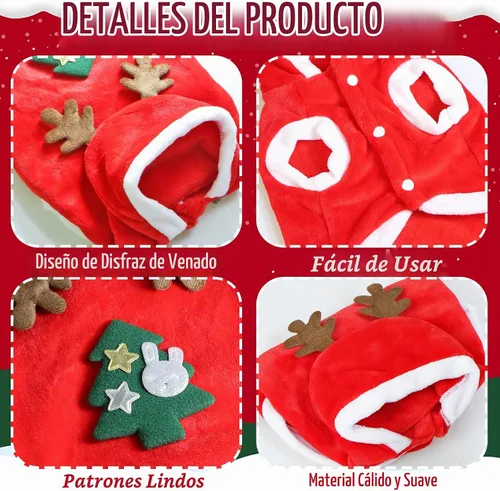 Vista 4 de Disfraz de Navidad para gatos, chaleco con capucha de Navidad para gatos con cuernos de alce, ropa de vacaciones para gatos y mascotas (S)