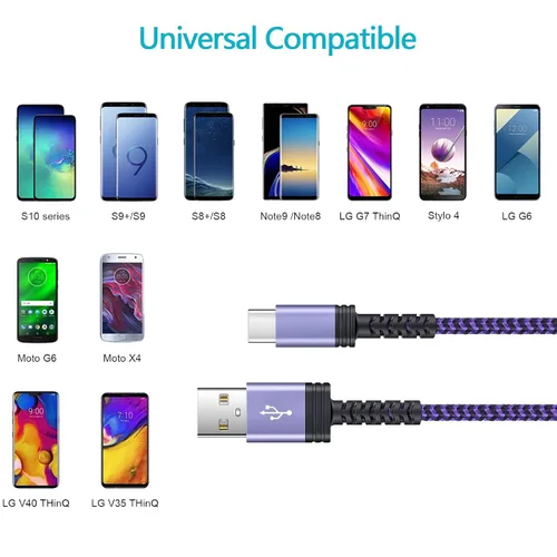 Vista 6 de Cable de carga C tipo USB C, cable Android de 6 pies, paquete de 2 para Samsung Galaxy A13 A14 A54 A53 A01 A12 S22 S21 S20 S23 A11 A22 A52 A53 A32