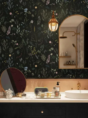 Vista 3 de Dimoon Papel tapiz floral de 78.7 x 16.1 pulgadas, papel de contacto negro grueso, papel tapiz grueso, papel tapiz delicado impermeable, hoja verde