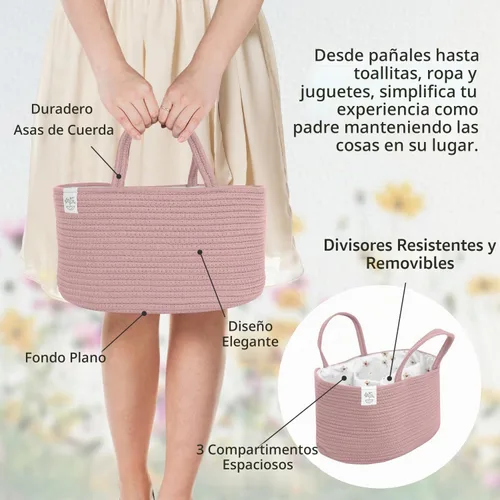 Vista 4 de KiddyCare Caddy Organizador de Pañales Cambiador Cesta (Rosa)