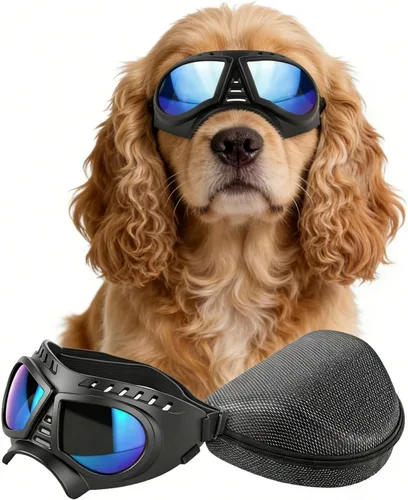 Vista 9 de Namsan Gafas de sol grandes para perros con bozal de canasta, transpirables, protección de cara completa, gafas de sol para perros con cubierta