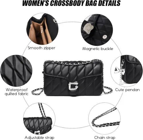 Vista 6 de Travistar Bolsos cruzados acolchados para mujer Bolsos pequeños de cuero cruzado para hombro, bolso de diseñador de cadena de noche