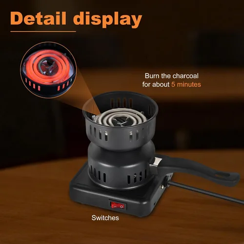 Vista 3 de Quemador de carbón eléctrico multiusos, quemador de carbón de 500 W, placa caliente, estufa eléctrica de coco para carbón shisha hookah, duradero