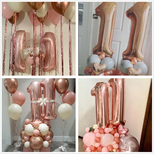Vista 6 de Decoraciones de cumpleaños número 11 para niñas, decoración de fiesta de cumpleaños número 11 para ella, decoración de globos de oro rosa para niñas