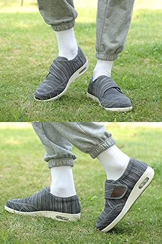 Vista 7 de Zapatos para diabéticos de ancho ancho ancho para hombre anciano, zapatos anchos para hombre, zapatos para caminar con cierre ajustable