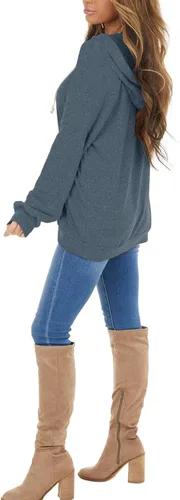Vista 2 de PRETTODAY Sudaderas con capucha ligeras y casuales para mujer, de manga larga, con cordón blanco, holgadas, con bolsillo